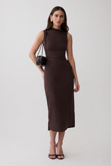 Euphemia Cupro Midi Wrap Dress - Chocolate