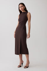Euphemia Cupro Midi Wrap Dress - Chocolate