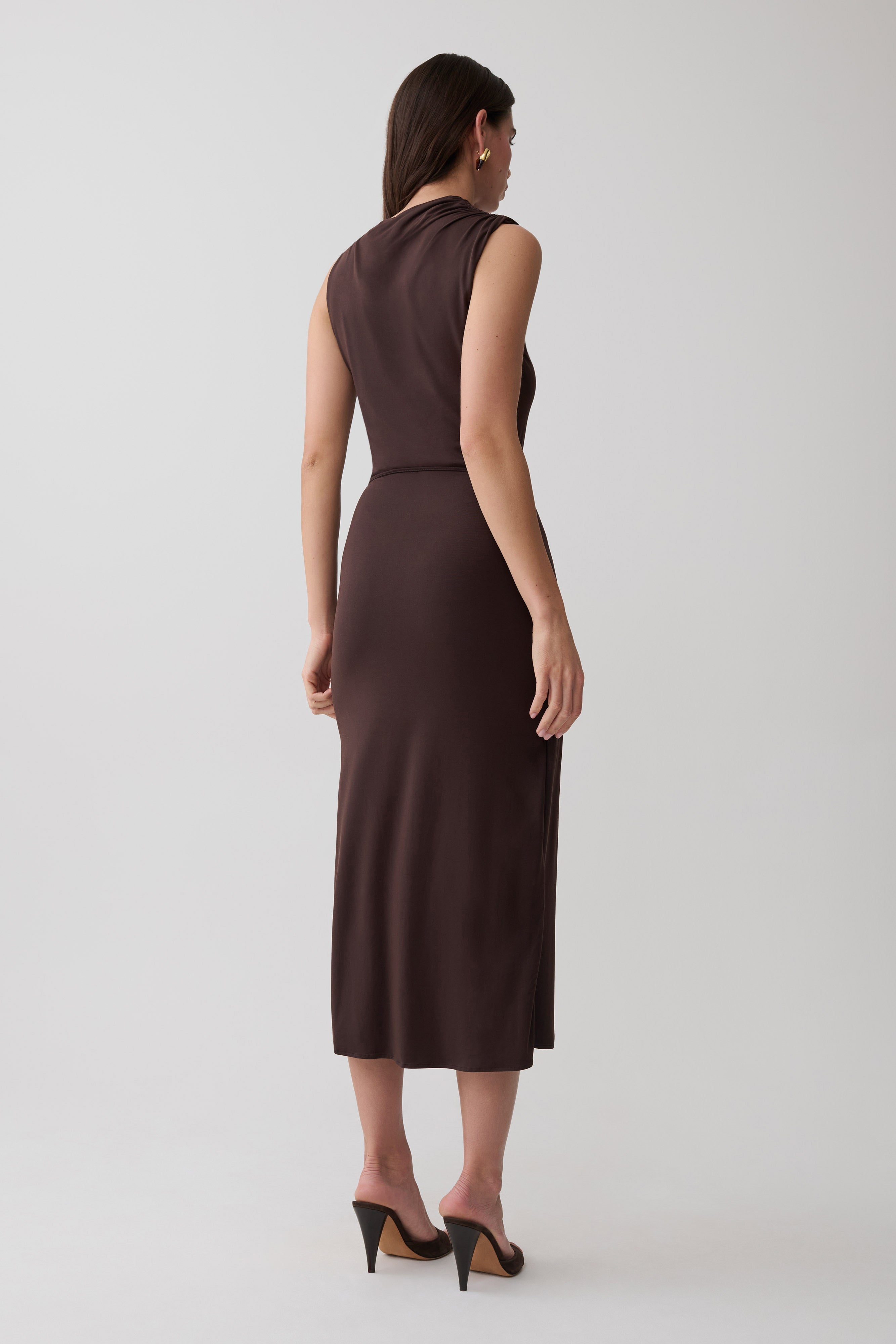 Euphemia Cupro Midi Wrap Dress - Chocolate