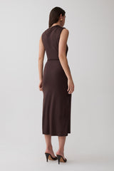 Euphemia Cupro Midi Wrap Dress - Chocolate