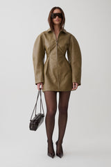 Jordana Faux Leather Mini Dress - Khaki