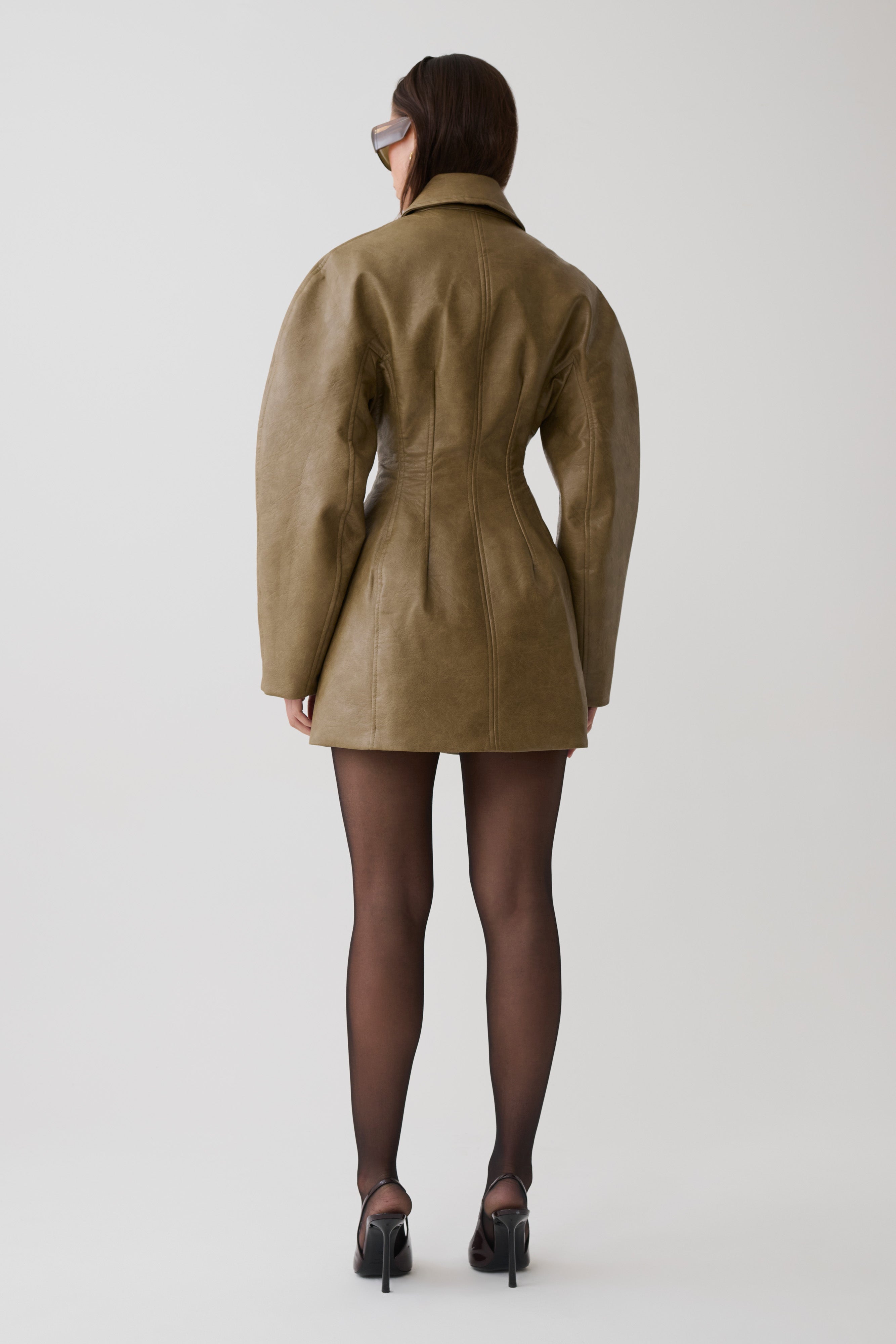 Jordana Faux Leather Mini Dress - Khaki