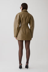 Jordana Faux Leather Mini Dress - Khaki