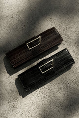 Jessica Faux Leather Crocodile Clutch - Black