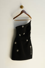 Liva Strapless Diamante Floral Trim Mini Dress - Black