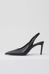 Samar Pointed Sling Back Heels - Black