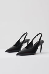 Samar Pointed Sling Back Heels - Black