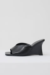 Jody Square Toe Wedge - Black Crinkle Pu