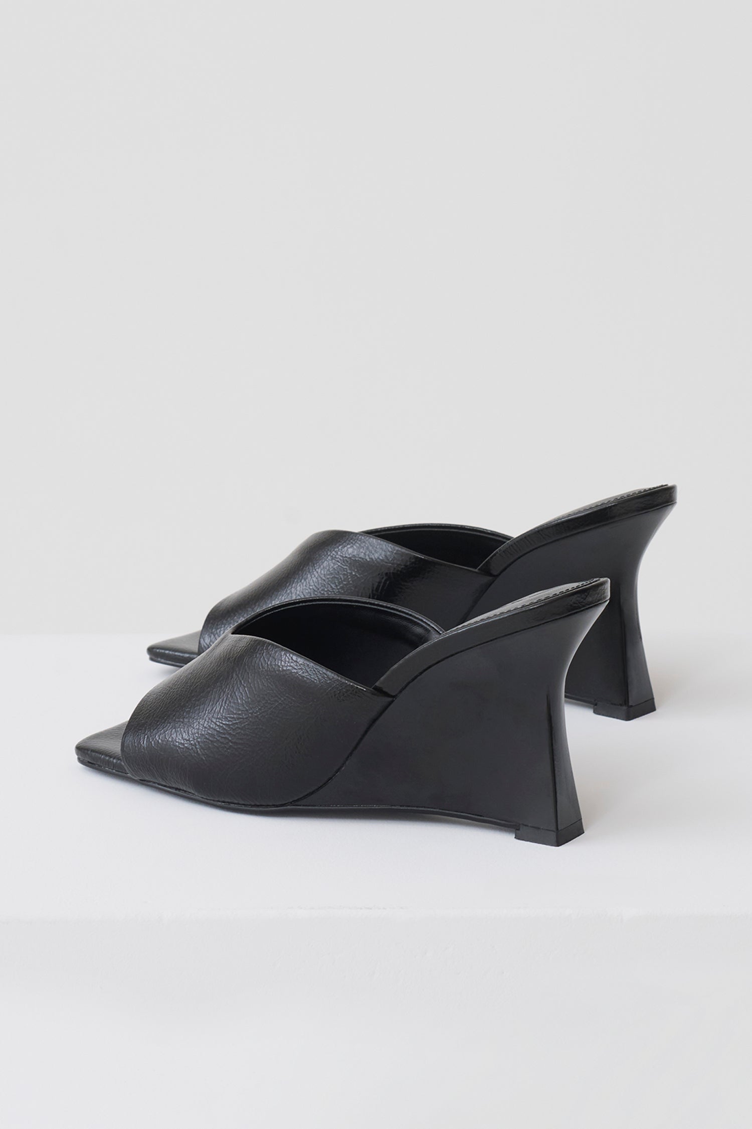 Jody Square Toe Wedge - Black Crinkle Pu