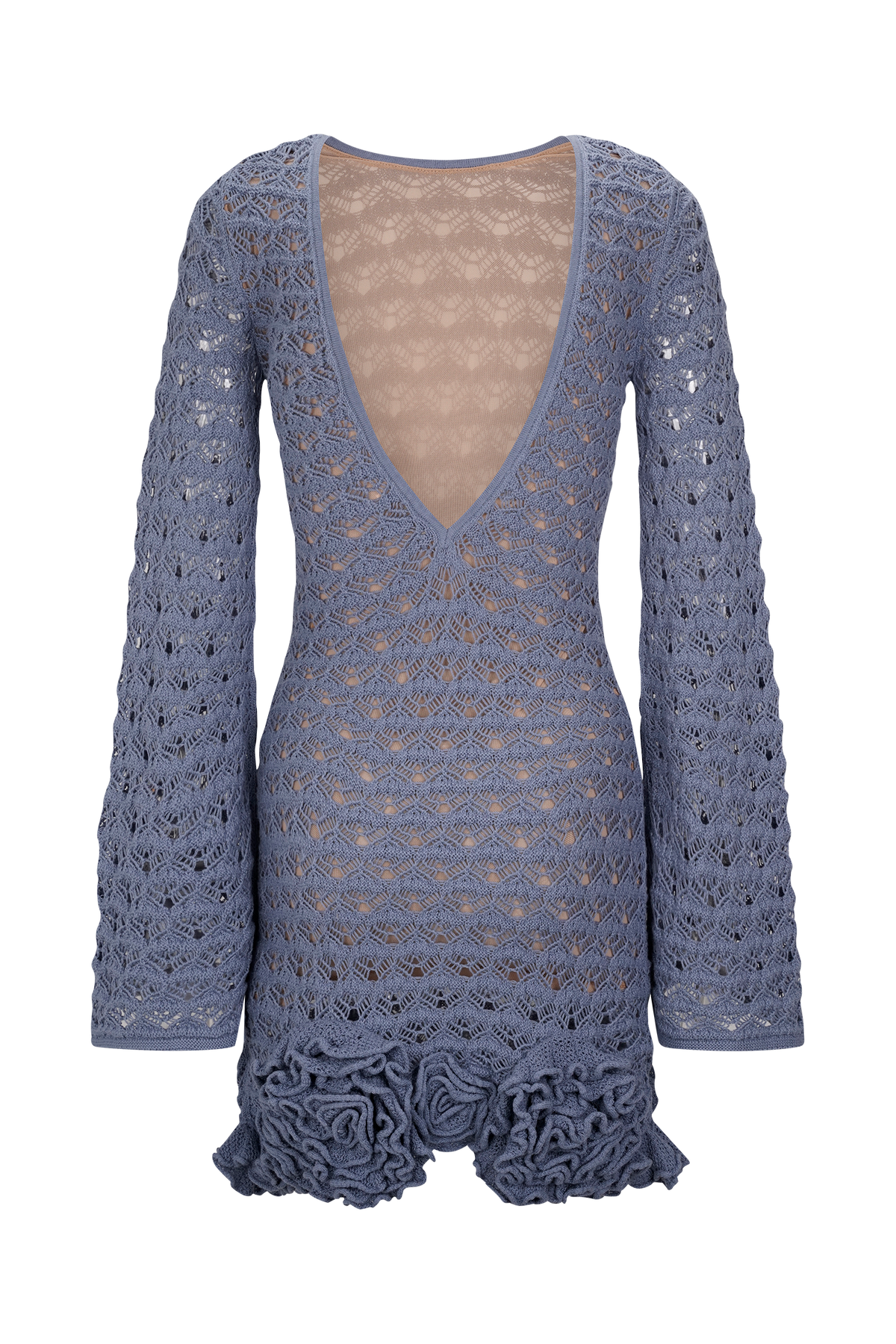 Aileen Ruffle Crochet Mini Dress - Steel Blue
