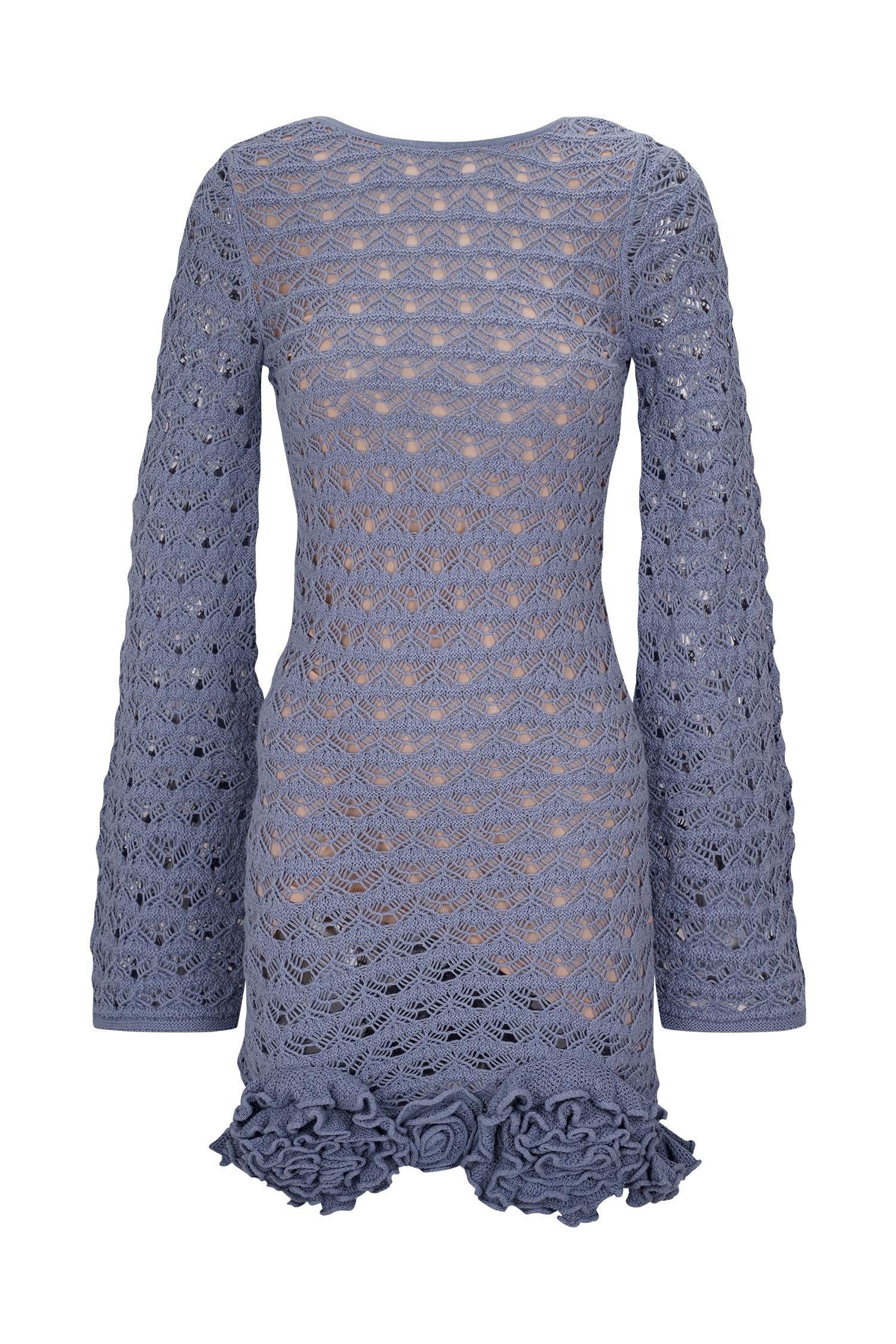 Aileen Ruffle Crochet Mini Dress - Steel Blue