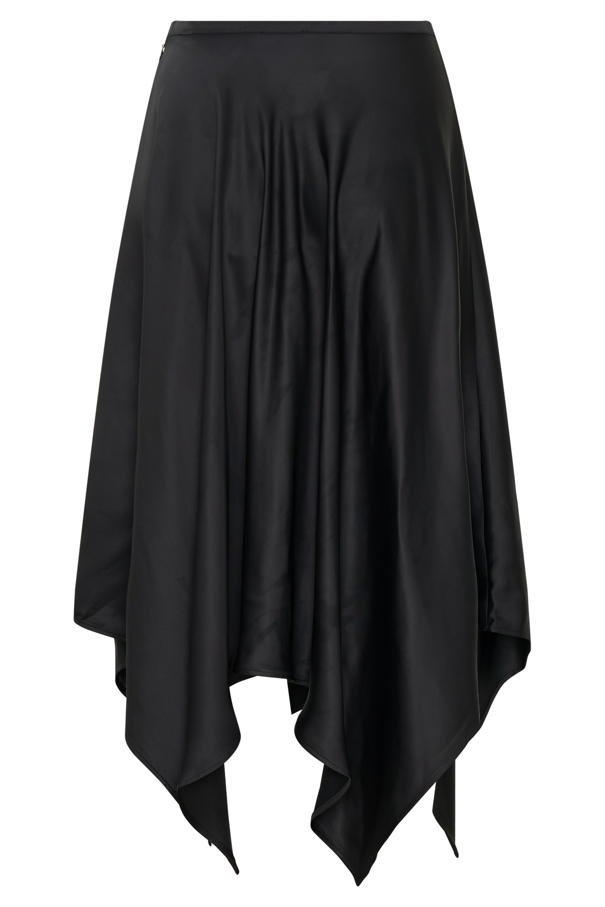 Coralie Asymmetric Satin Midi Skirt - Black