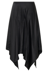 Coralie Asymmetric Satin Midi Skirt - Black