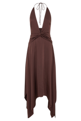 Cyra Plunge Satin Midi Dress - Dark Chocolate