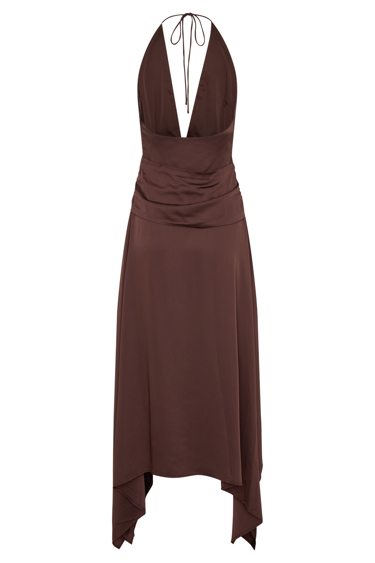 Cyra Plunge Satin Midi Dress - Dark Chocolate