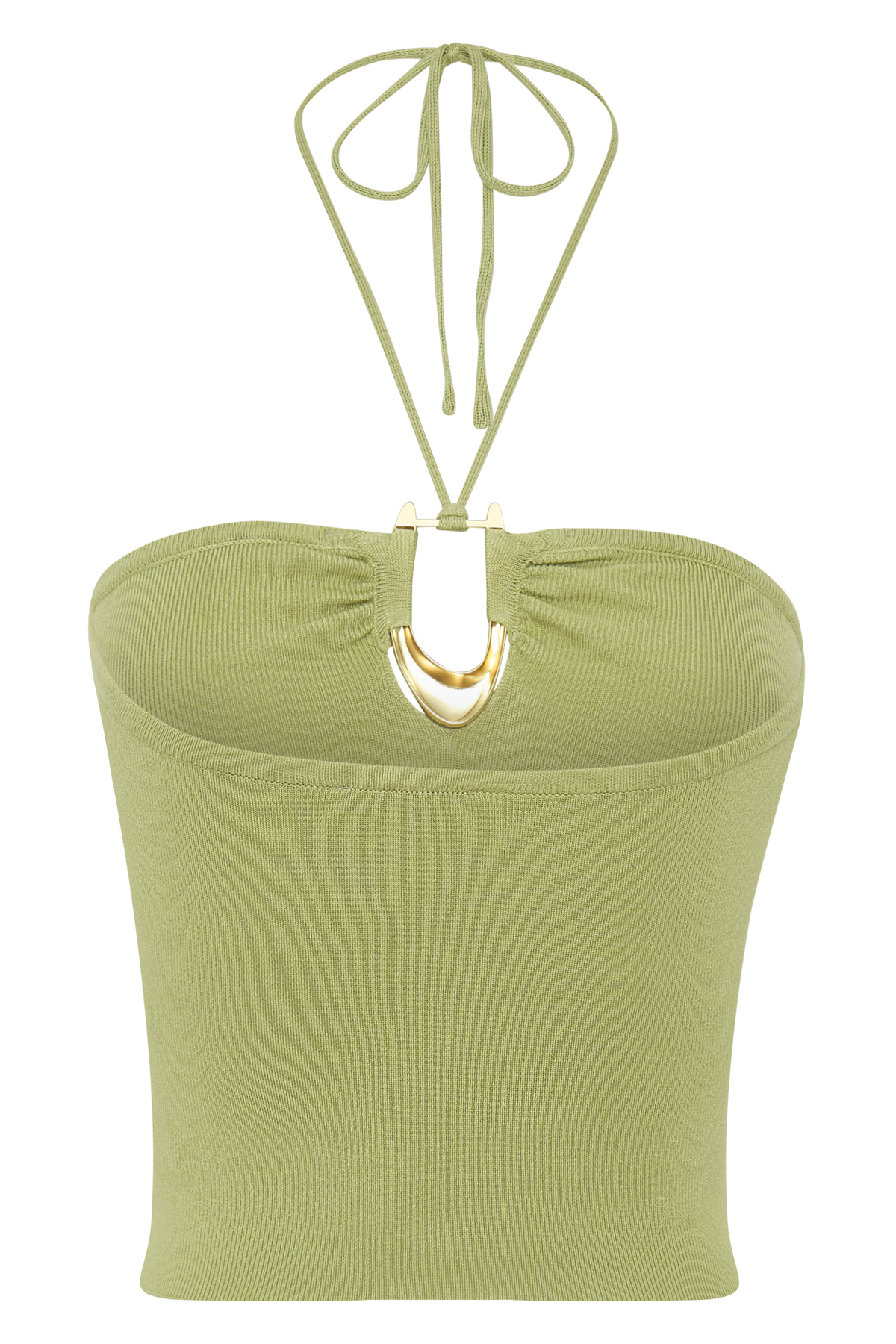 Dimitri Knit Halter Top With Hardware - Light Olive