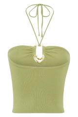Dimitri Knit Halter Top With Hardware - Light Olive