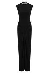 Elisa Diamante Neck Maxi Dress - Black