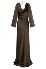 Eliza Long Sleeve Cowl Lace And Satin Maxi Dress - Mocha