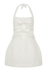 Ella Bow Detail Halter Mini Dress - White