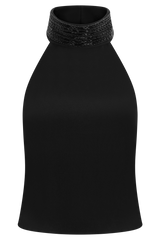 Emilia Beaded Neck Halter Top - Black