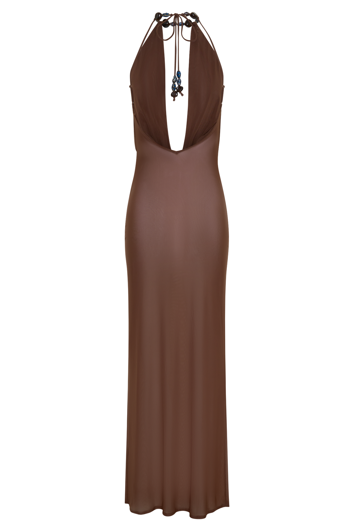 Ethal Mesh Cowl Neck Beaded Maxi Dress - Chocolate