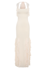 Etta Ruffle Slinky Maxi Dress - Ivory