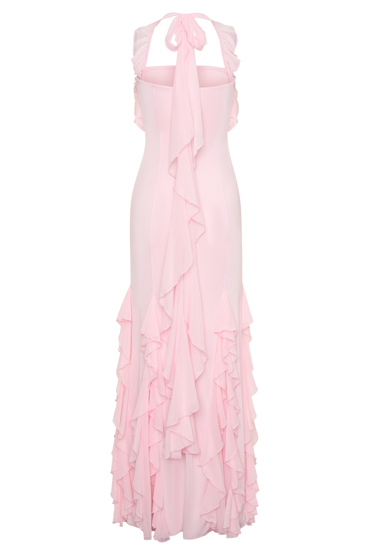 Etta Ruffle Slinky Maxi Dress - Pale Pink