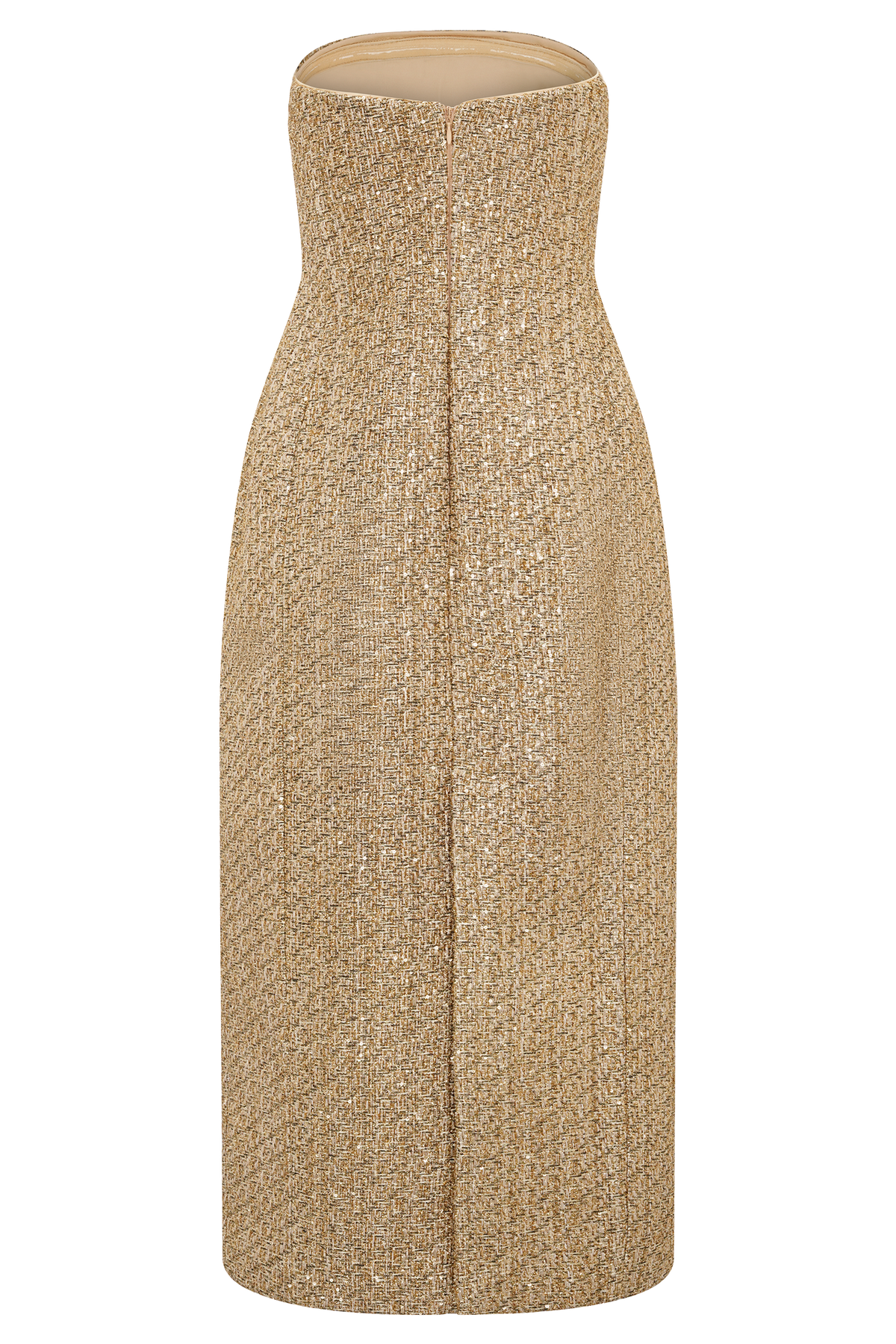 Gala Strapless Tweed Midi Dress - Gold