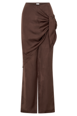 Gia Wrapped Tie Satin Pants - Chocolate