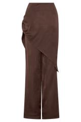 Gia Wrapped Tie Satin Pants - Chocolate