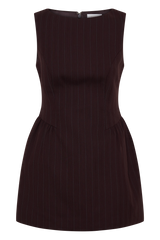 Hallie Boat Neck Mini Dress - Plum Pinstripe