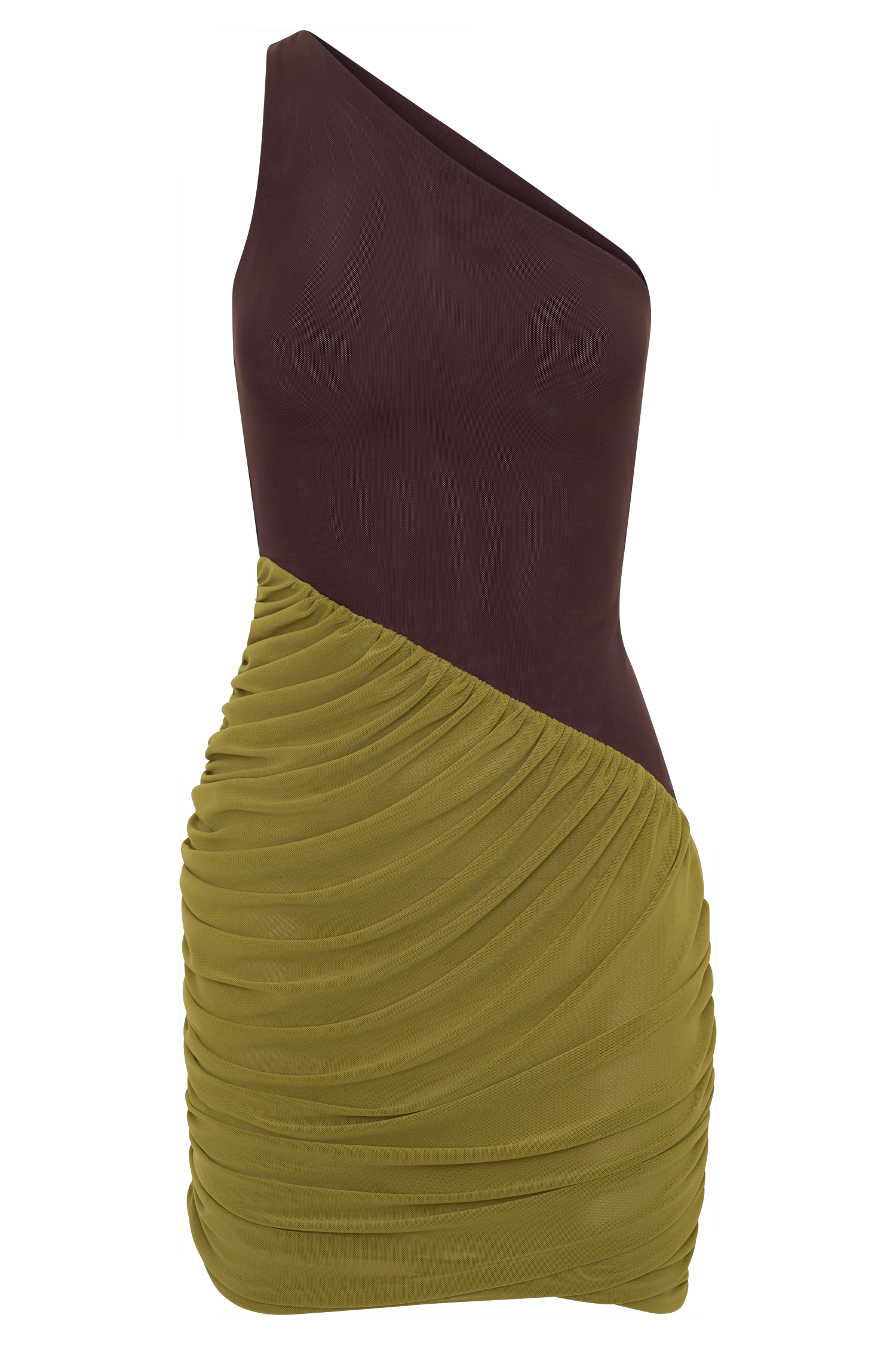 Halo Asymmetric Two Toned Mini Dress - Green/Chocolate