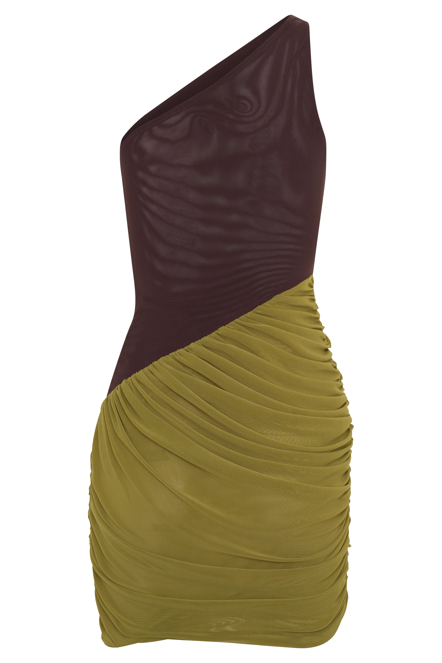 Halo Asymmetric Two Toned Mini Dress - Green/Chocolate