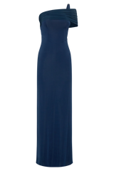 Hanh One Shoulder Mesh Maxi Dress - Ink Blue
