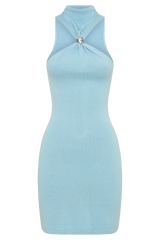 Hector Halter Neck Knit Mini Dress - Blue