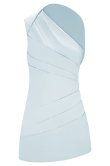Helena One Shoulder Linen Mini Dress - Powder Blue