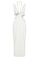Henny Diamante Trim Cut Out Midi Dress - White