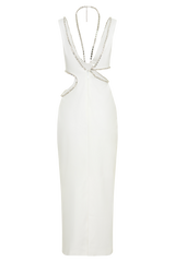 Henny Diamante Trim Cut Out Midi Dress - White