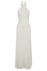 Indira Gathered Slinky Halter Maxi Dress - Ivory