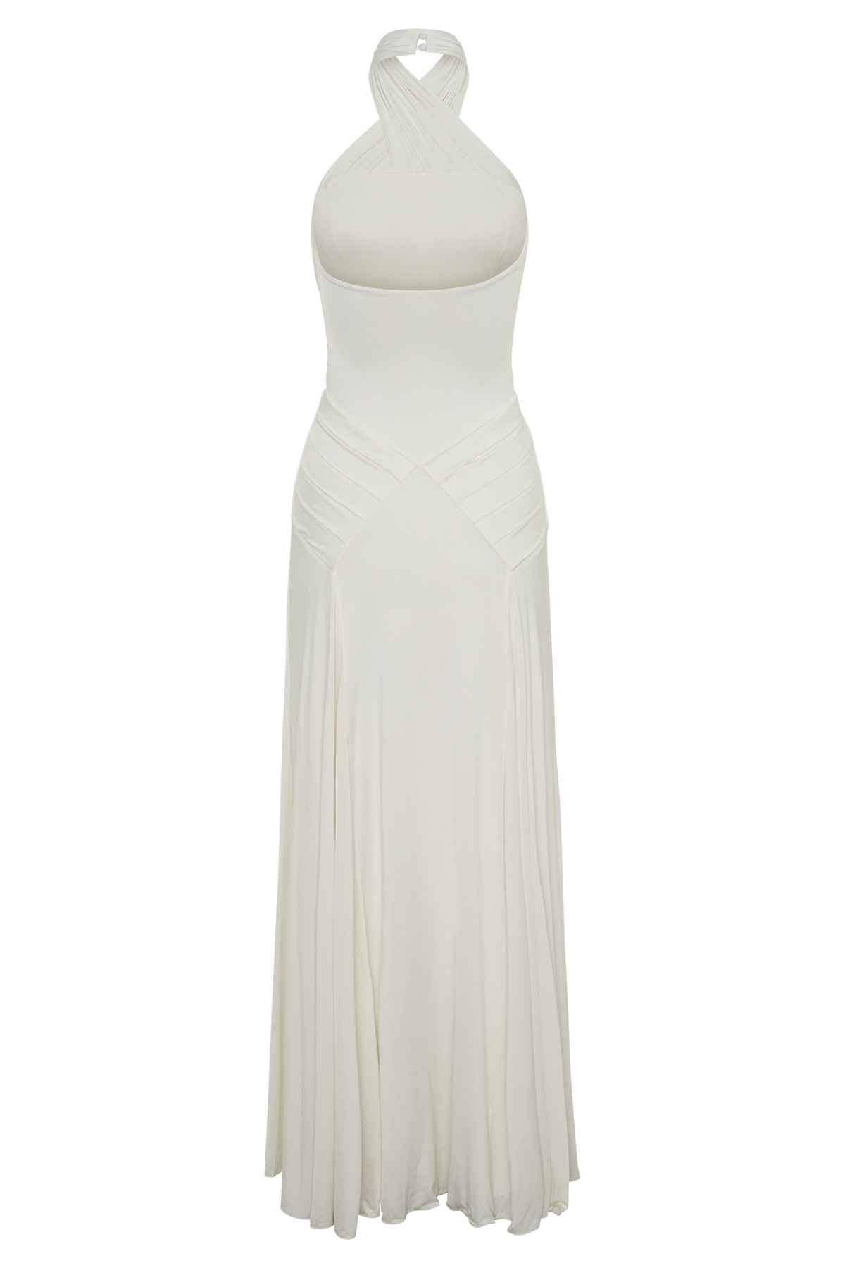Indira Gathered Slinky Halter Maxi Dress - Ivory