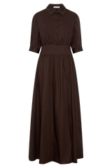Isolde Long Sleeve Cotton Maxi Dress - Dark Chocolate