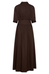 Isolde Long Sleeve Cotton Maxi Dress - Dark Chocolate