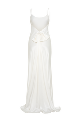 Kailey Low Back Maxi Dress With Bow Train - White
