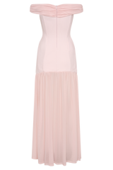 Kellie Off Shoulder Crepe Maxi Dress - Blush Pink