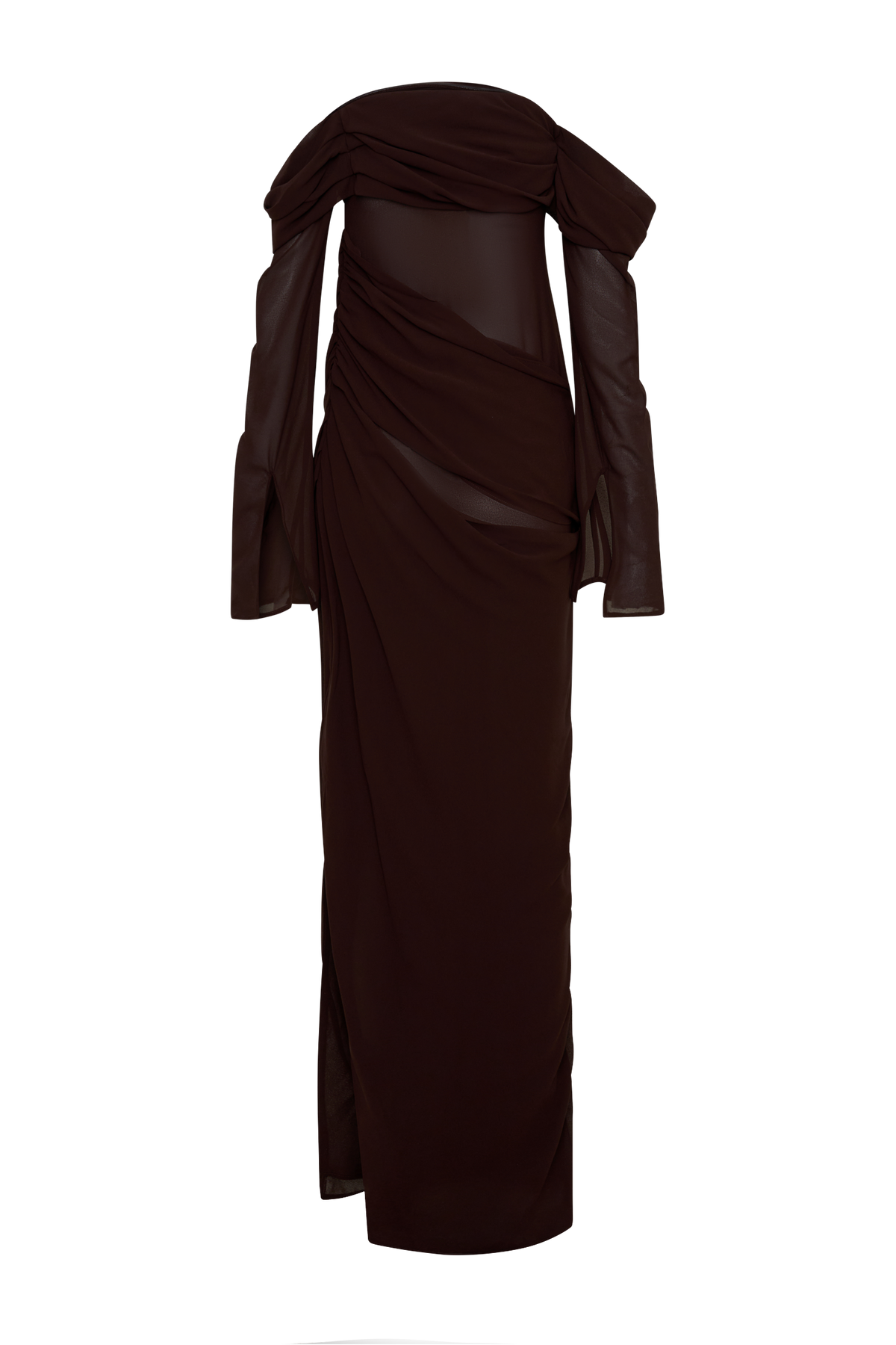 Kirsten Off Shoulder Chiffon Maxi Dress - Cacao Brown