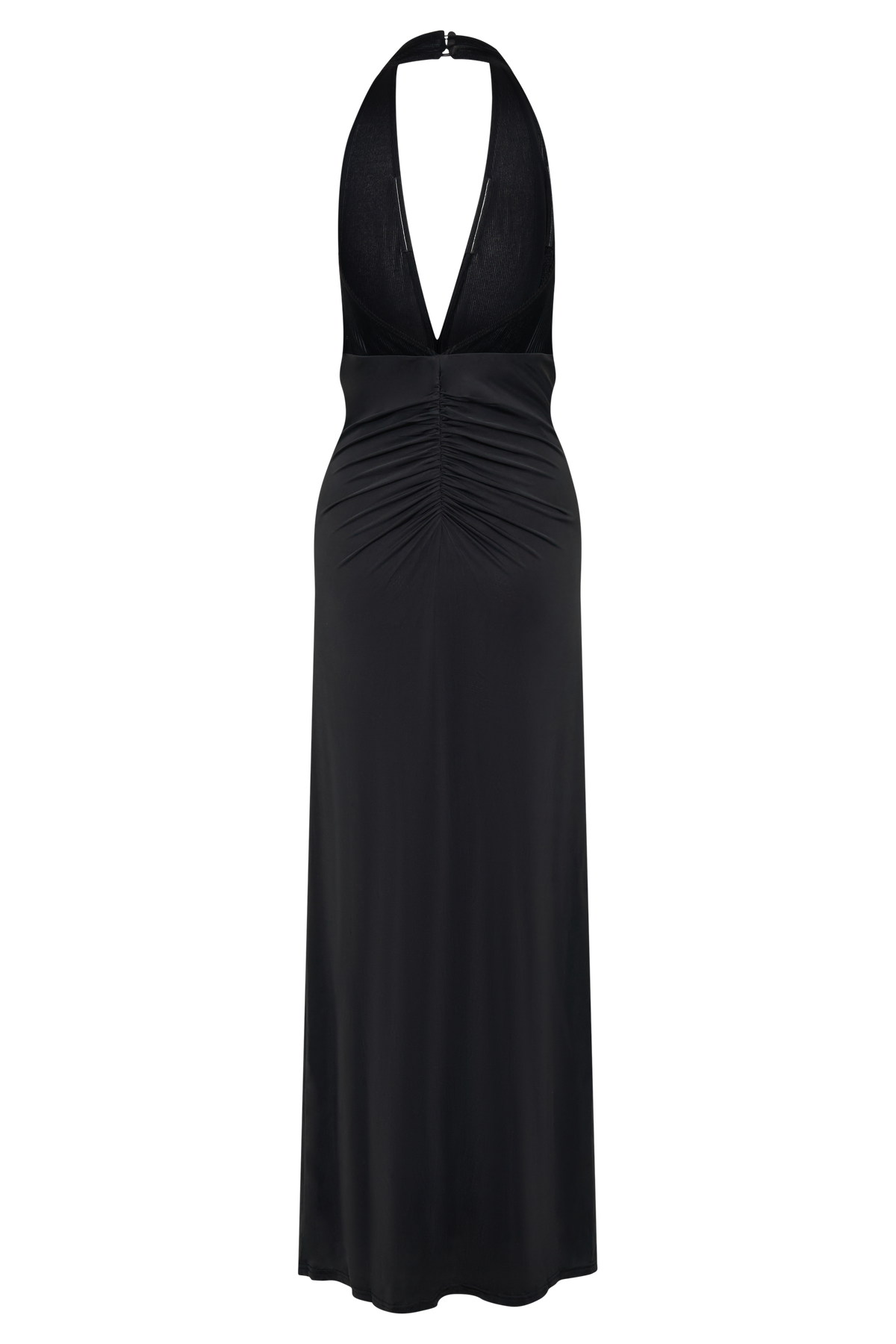 Lien Mesh Velvet Plunge Midi Dress - Black