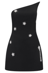 Liva Strapless Diamante Floral Trim Mini Dress - Black
