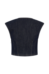 Loraine Sleeveless Denim Top - Indigo Pinstripe