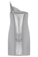 Lyle One Shoulder Glow Mesh Mini Dress - Silver
